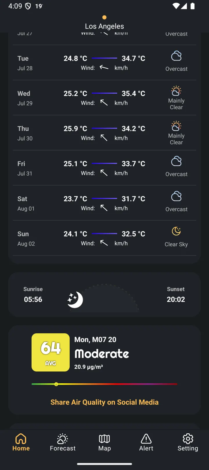 The air quality screen in Meteo Wave