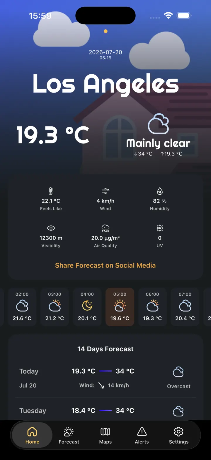 The Meteo Wave home screen